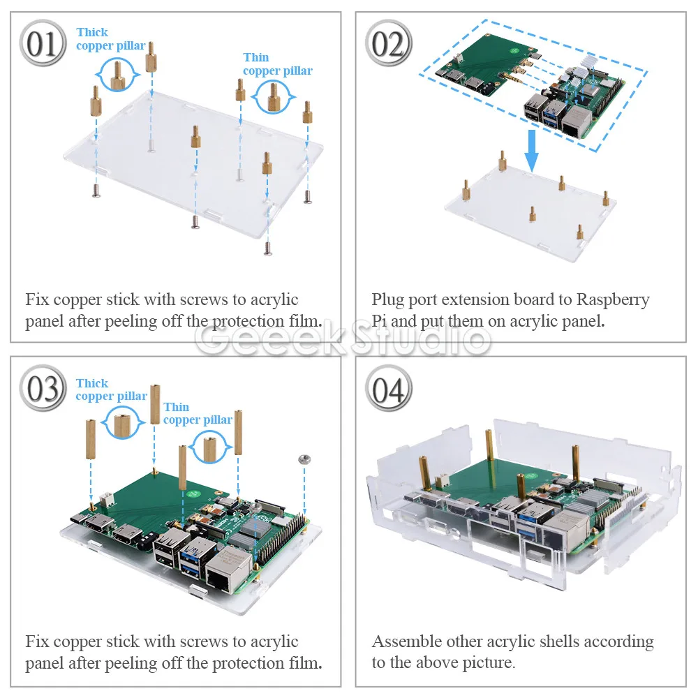 Акриловый Raspberry Pi set-top box kit синий светодиодный светильник 4010 вентилятор и