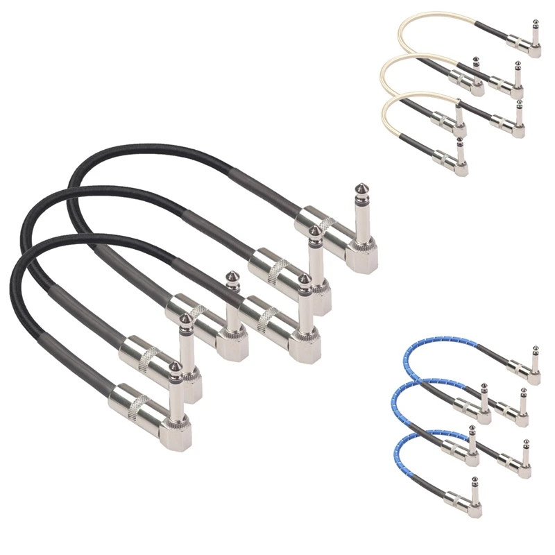 

3 Pack Guitar Effect Pedal Instrument Patch Cable Right Angle Braided Cable for Instrument Jumper Cables