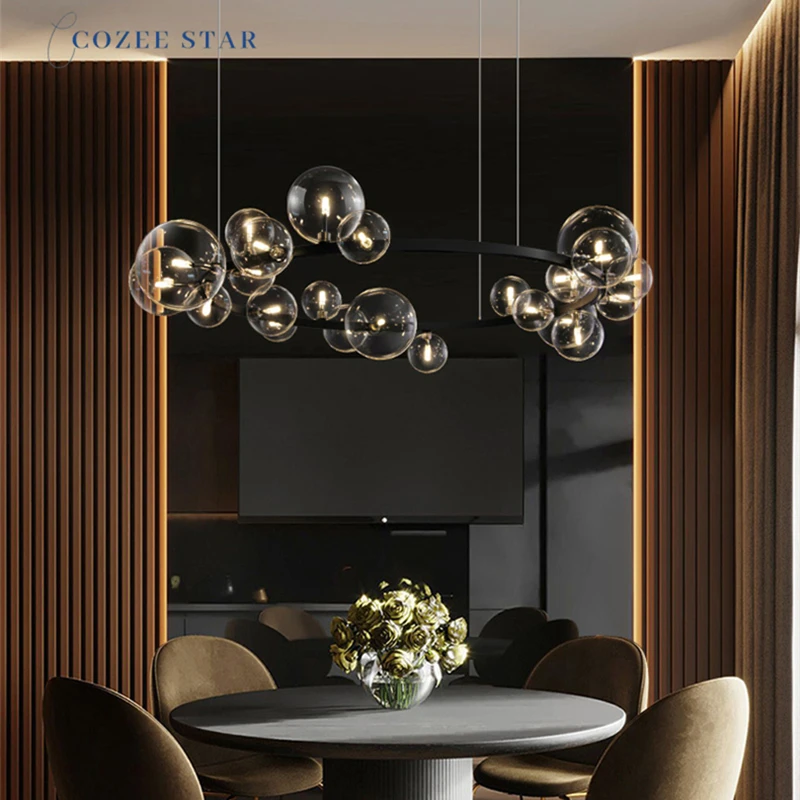 

Modern LED Chandeliers Lighting Nordic Glass Round Iron Pendant Hanging Lamps Lustre Bedroom Living Room Indoor Lights Fixture