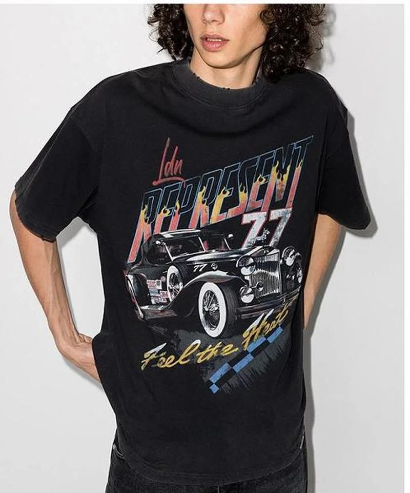 

22SS Vintage Car Printing Washed 100% Cotton EU Size Represent T Shirt Men Women Casual Summer Justin Bieber Lil Peep