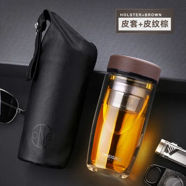 brown glass with bag Открытый мешок мечты Кофейная Кружка Контейнер чашка бутылка для воды сумки стеклянная Кожа PU Карманный контейнер сумка Портативная кружка с ручкой веревка - Цвет: brown glass with bag