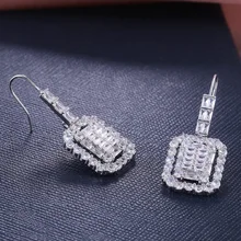 New Trendy Luxury Silver Color Square Drop Earring Wedding Bridal Accessories Shine Zircon Stone Elegant Female Jewelry