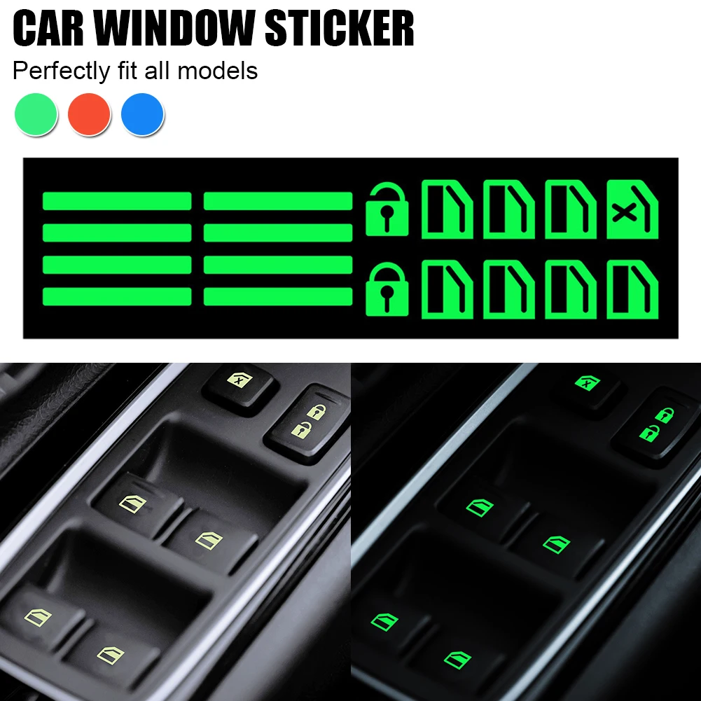 

Luminous Decals Car Window Door Lift Button Stickers Electric Window Night Safety Switch Self-adhesive Interior Accessories