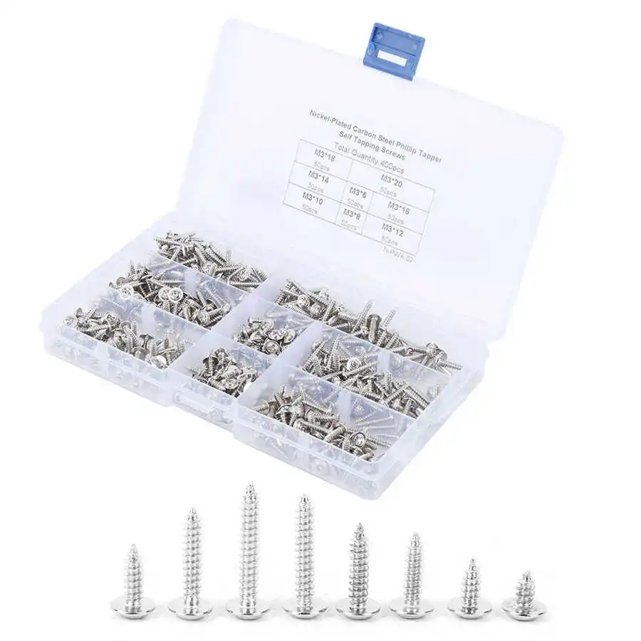 400 шт. набор нарезных винтов резьбовые вставки никелированная углеродистая сталь