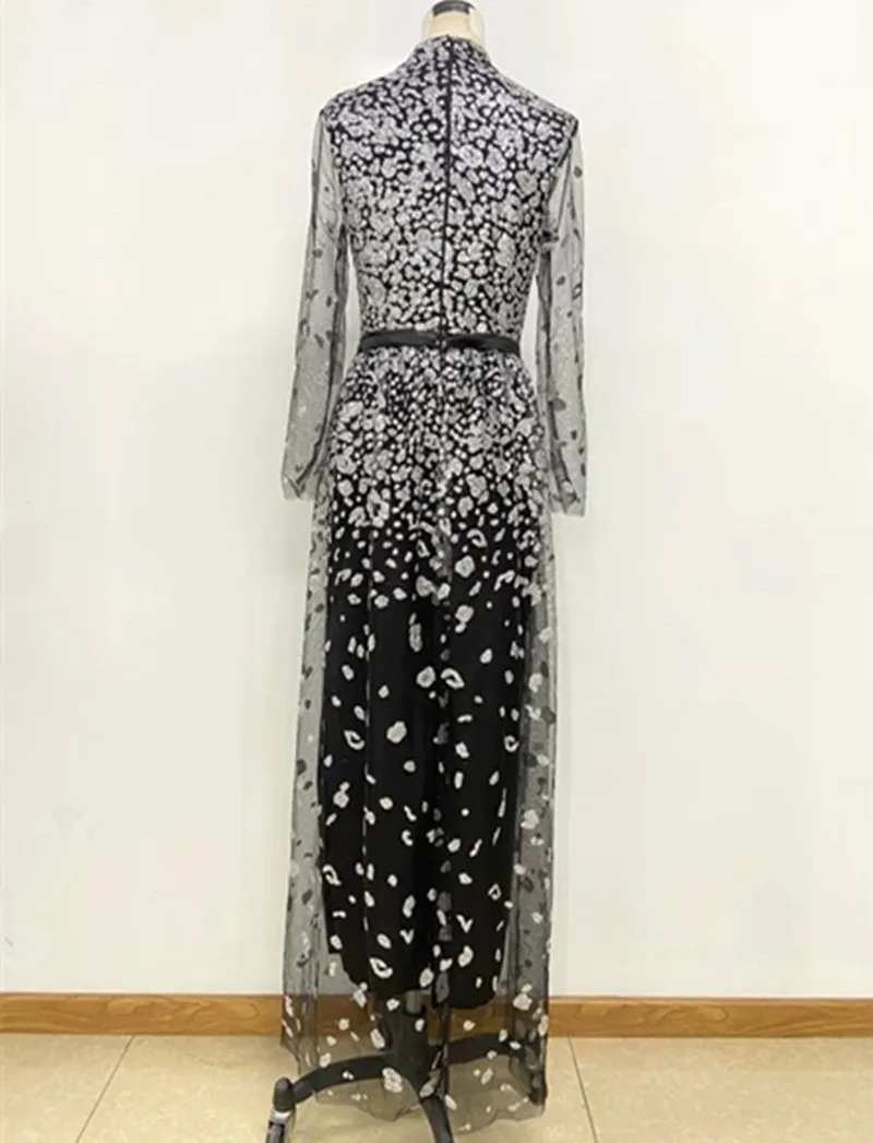 

Black Silver A-Line Design High Neck Evening Dresses 2020 Sequined Long Sleeves Sexy Formal Dress LE40712