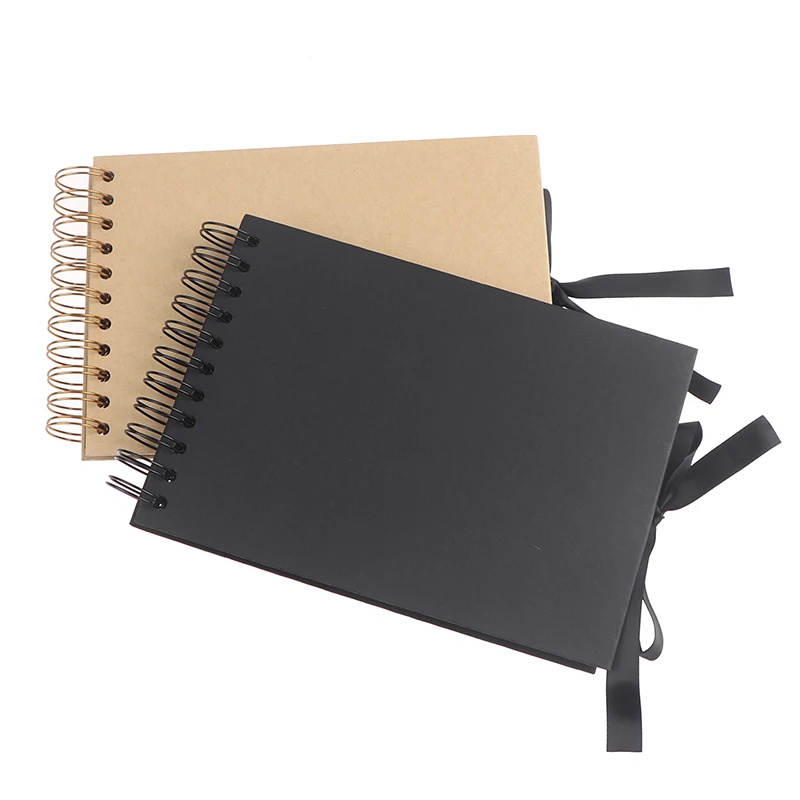 

Фотоальбом s 80 чёрных страниц, альбом для запоминания A4, крафт-бумага «сделай сам», скрапбукинг, А5, фотоальбом «сделай сам» с бантом и лентой