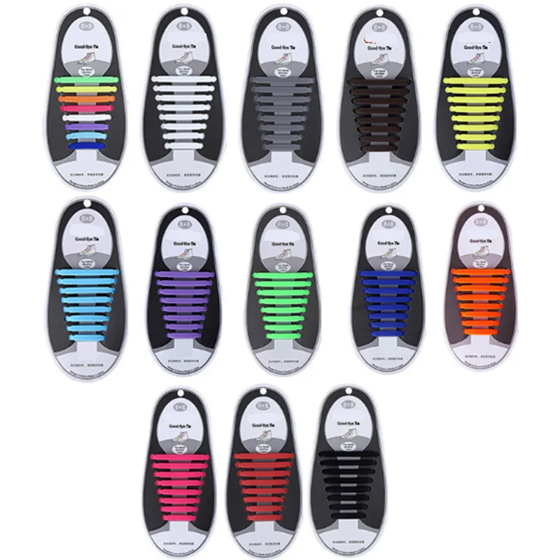 16Pcs/Set Silicone Elastic Shoelaces Special No Tie Shoelace Lacing Kids Adult Sneakers Quick Shoe Lace Rubber Creative Shoelace