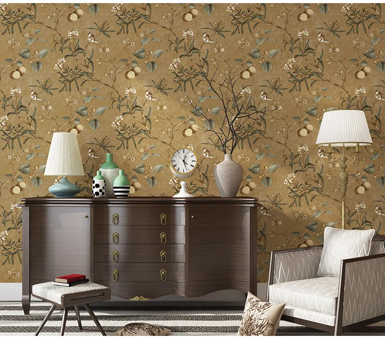 

high-grade wallpaper Bedroom Wall Covering modern Vintage Pink Floral Wallpaper Blue Tropical Butterfly Birds Flower Wall Paper