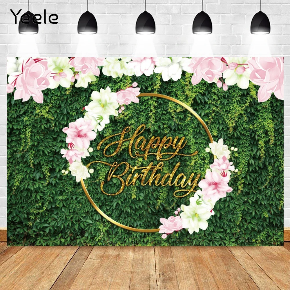 

Yeele Green Grass Background For Photography Birthday Party Room Decor Flower Wreath Photo Backdrop Photozone Photophone Props