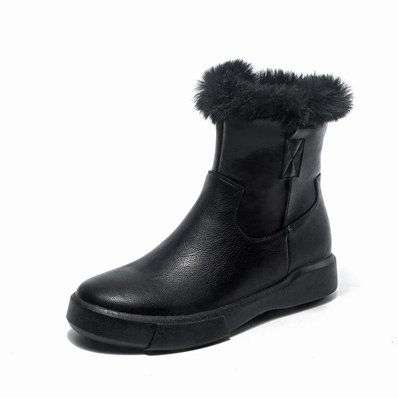 

Nice Leather Matin Boots Women Warm Shoes Fur Nice Flat Short Tub Ankle Boots Female Casual Velvet Fur Warm Boot Retro Shoes