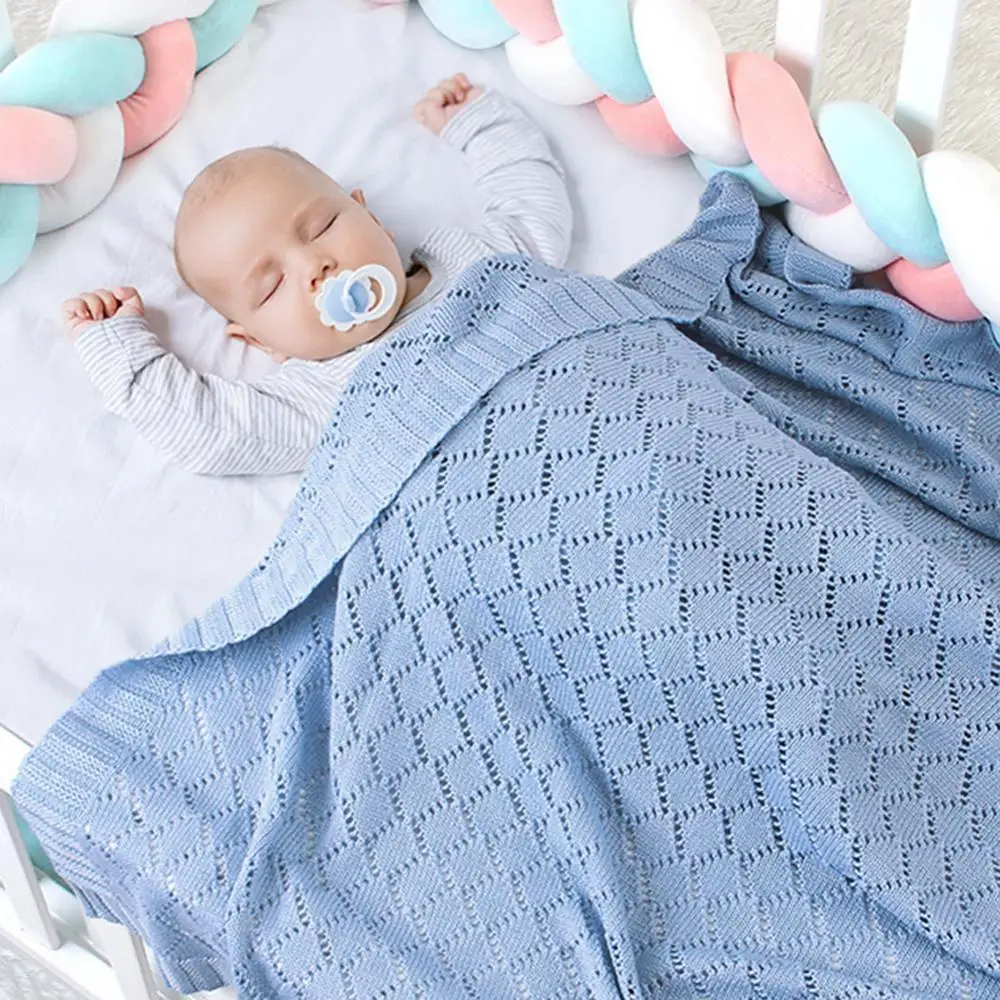 

Solid Color Baby Hollow Knitted Crochet Blanket Sleeping Quilt Swaddle Wrap