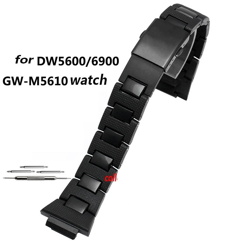 Высококачественный пластиковый ремешок для часов для DW-6900/DW9600/DW5600/GW-M5610 браслет с пряжкой из нержавеющей стали PVD черного цвета