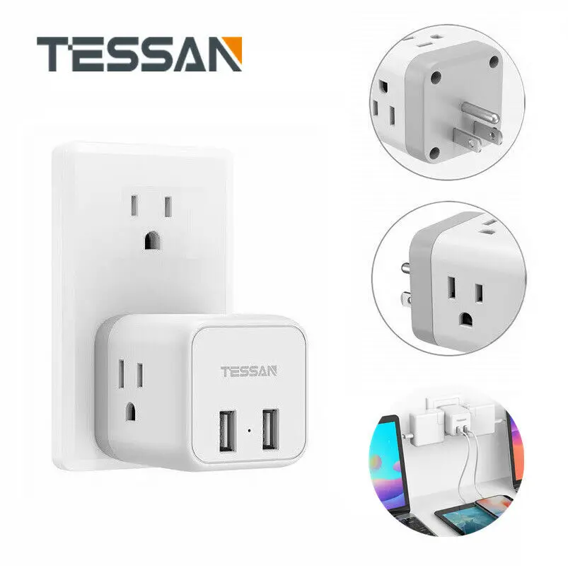 

TESSAN US Wall Plug Power Adapter With 3 Electrical Outlets 2 USB Charging Ports Portable 5 In 1 Multi Plug Extender Power Strip