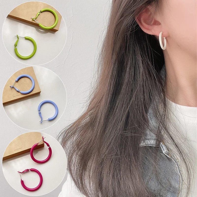 

1Pair Trendy Candy Color Round Earrings Ladies Jewelry Fashion Earring Party Gift Ear Pendant Ear Accessories