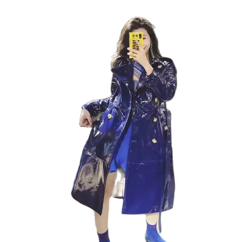 

2020 women genuine leather windcoat bright color leather sheep leather long coat women coat long windbreaker real leather jacket