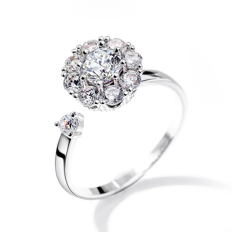 Модные женские вращающиеся вертушки кольцо с цветком сверкающее CZ Кристалл