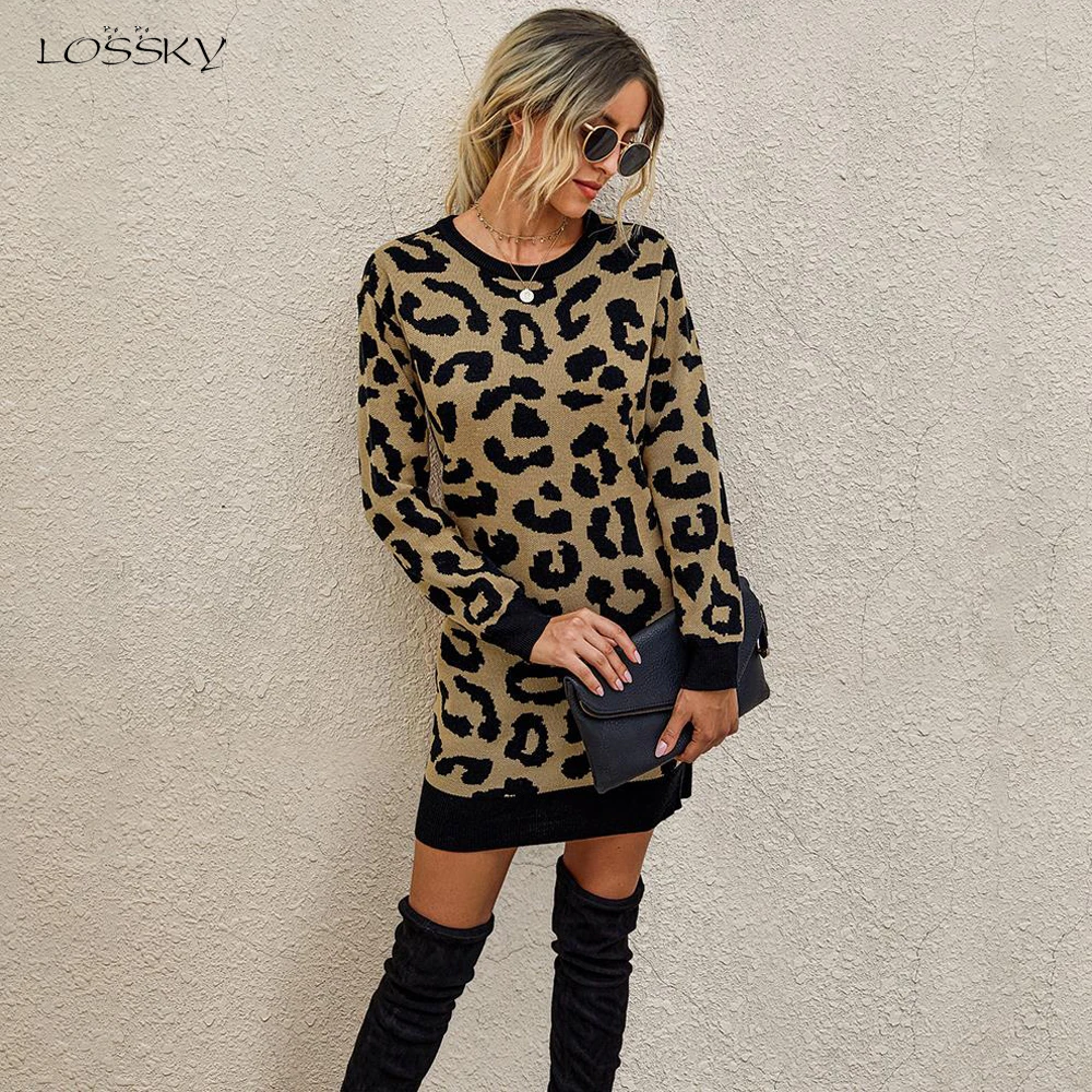 Платье Свитер Осень Зима с длинным рукавом женская модная винтажная теплая