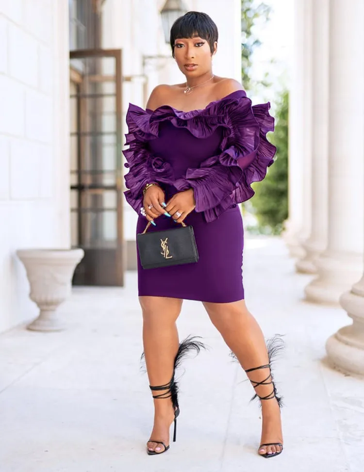 Африканские платья для женщин, новинка 2019, африканская одежда, облегающее платье Дашики из Анкары, фиолетовое вечернее платье с длинным рук... от AliExpress WW