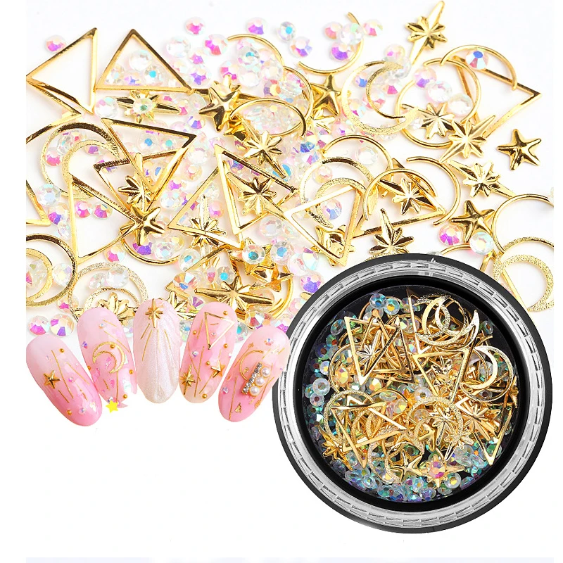 RIKONKA 1 коробка золотистого цвета металлическая отделка ногтей Алмазное Смешанное