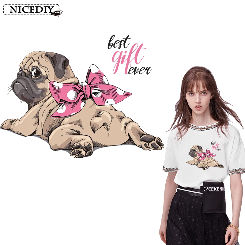 Nicediy милый мопс термо Стикеры для одежды Утюг переноса полосы тепловая виниловая
