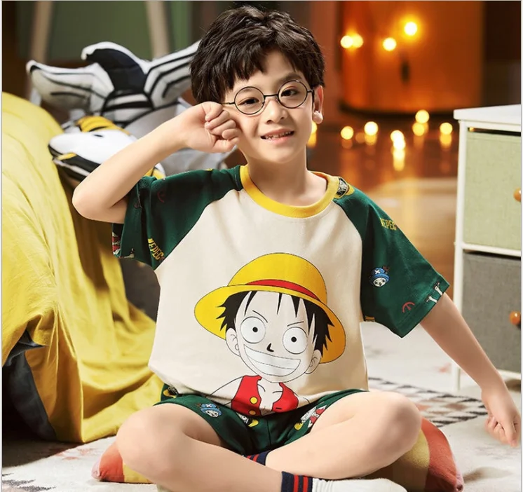 

2021 New Pure Cotton Summer Parent-Child Pajamas For Boys Girls Cute Cartoon Home Wear Family Pyjamas For Kids Children