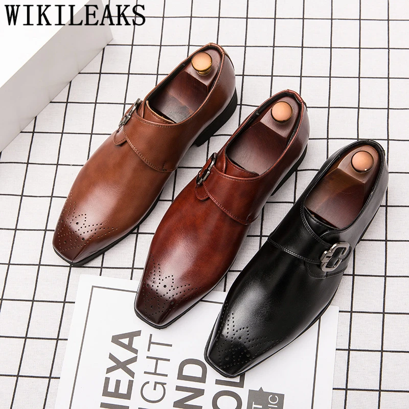 Monk/обувь с ремешком Черные деловые туфли Мужские оксфорды Кожаная элегантная