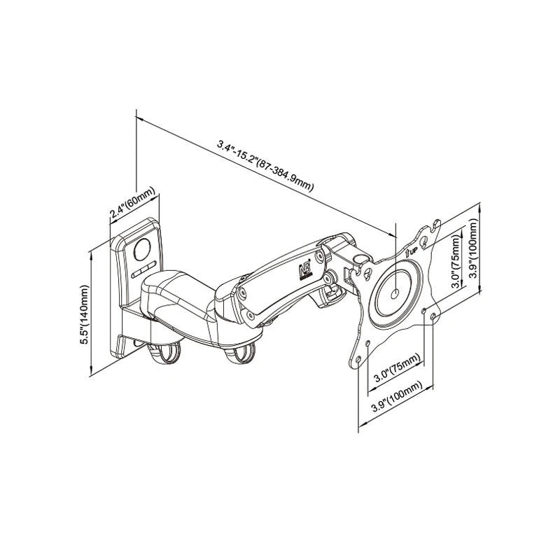 NB F150 2 7 кг 100x100 soporte монитор настенный экран алюминиевый хороший газовый пружинный