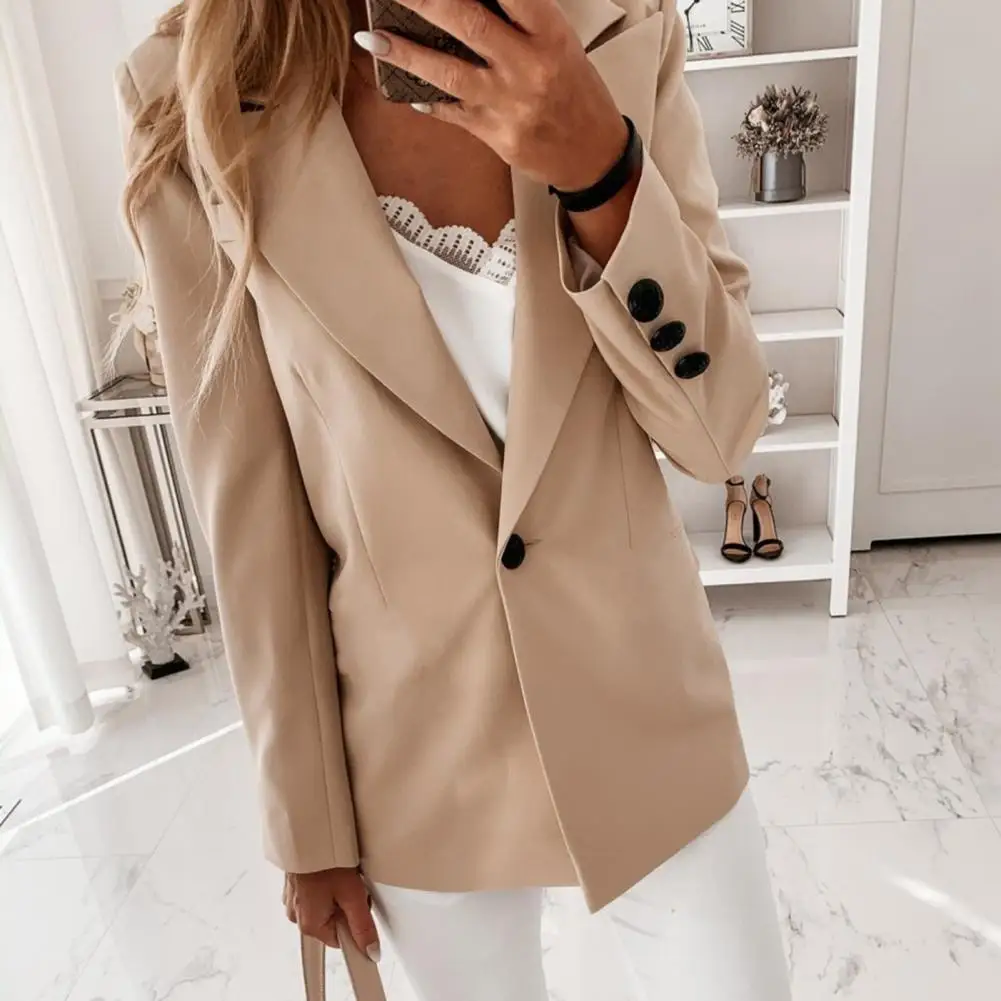 

Slim Fit Long Sleeve Women Blazer Autumn Winter Single Button Lapel Suit Jacket Outerwear