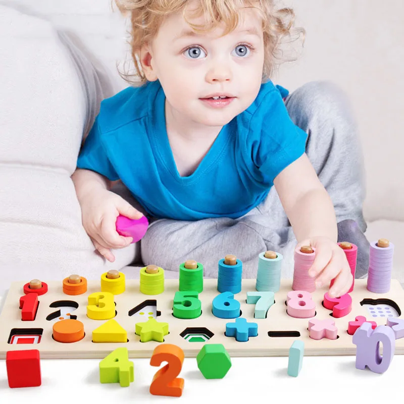 

New 1 Set Wooden Toy Arithmetic Montessori Toys Count Geometric Shape Cognition Early Education Teaching Aids Gift Math Toy D30