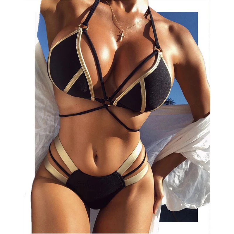 

Women's Swimming Suit 2021 Triangle Bikini Push Up Swimsuit 2 Pieces Bathing Suit String Sexy Bikini Brazilian Tankini Suit