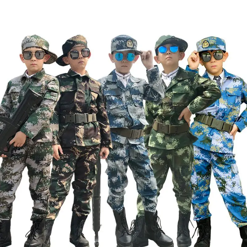Disfraz de soldado del ejército para niños, uniforme militar de camuflaje, chaquetas de entrenamiento de combate de 110-160cm, 4 piezas, para Halloween