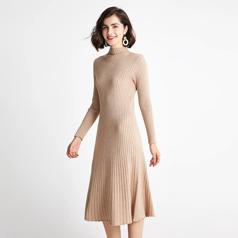 

New Autumn Winter Women Knitted Dress Sweater Dresses Lady Slim Bodycon Long Sleeve Bottoming Pleated Dress Undefined