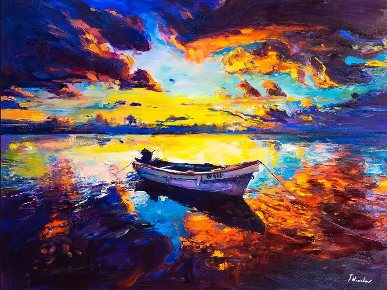 

SEASCAPE PAINTING Modern Art Contemporary Seascape Modern Art Deco Oil Painting On Canvas By Ivailo NikolovBig oil painting