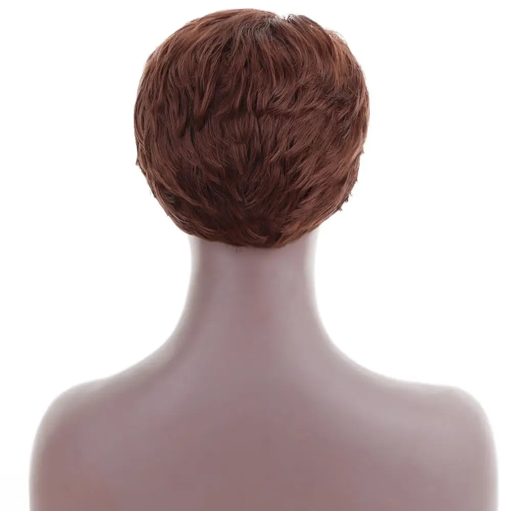 Free Beauty 11'' Short Body Wave Brown Auburn Chestnut Dark Roots Synthetic Wig with Bangs for Women Cosplay Party Daily Make Up |
