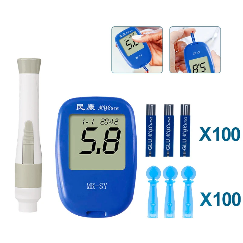 

1Set Glucometer Blood Sugar Monitor Health Aid Glucometer 100PCS Test Strips Lancets Kit Blood Glucose Meter Diabetes Tester
