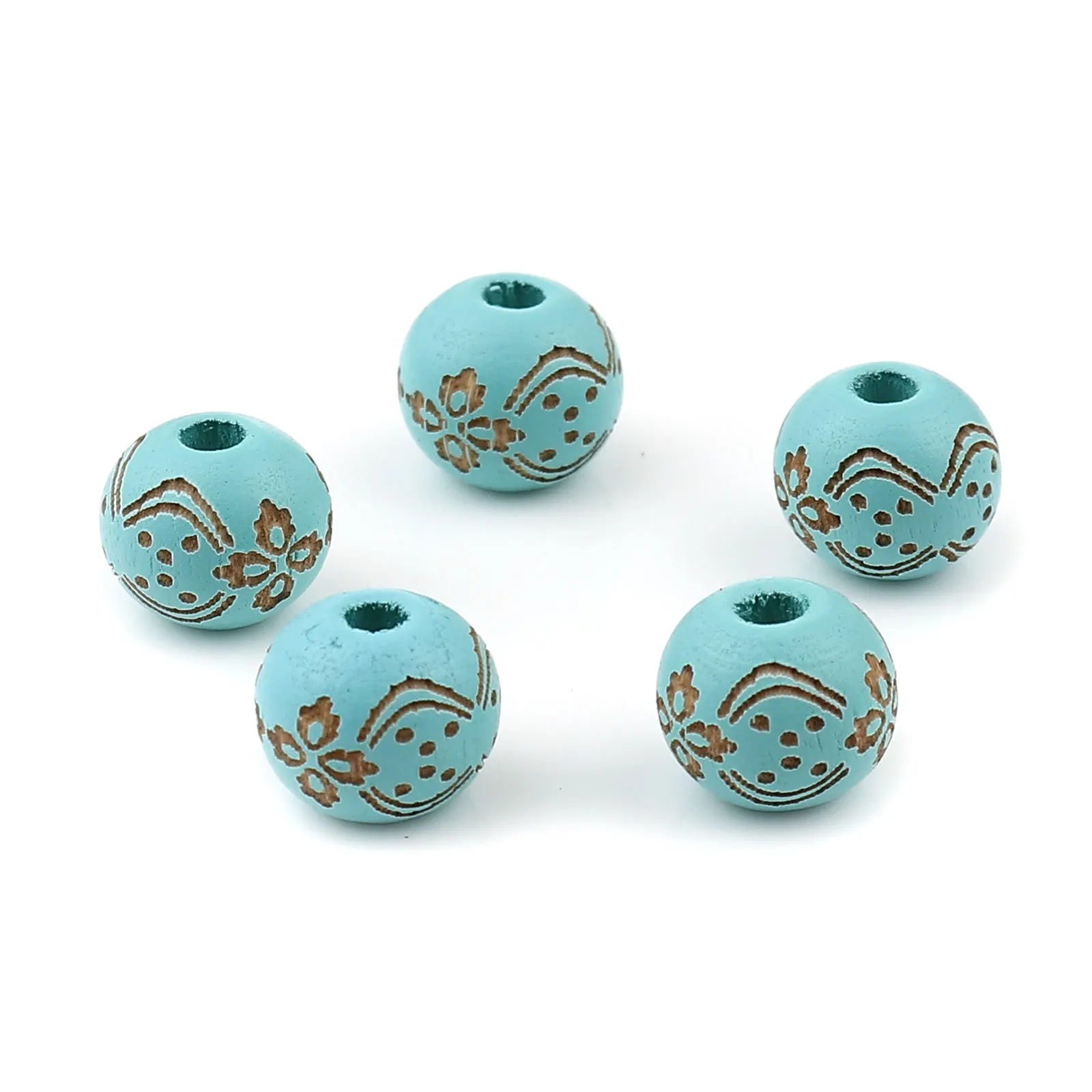 

20PCs Round Wood Beads Carved Golden Flowers Wooden Spacer Retro Exquisite Jewelry Making DIY Findings , 10mm Dia., Hole: 2.9mm