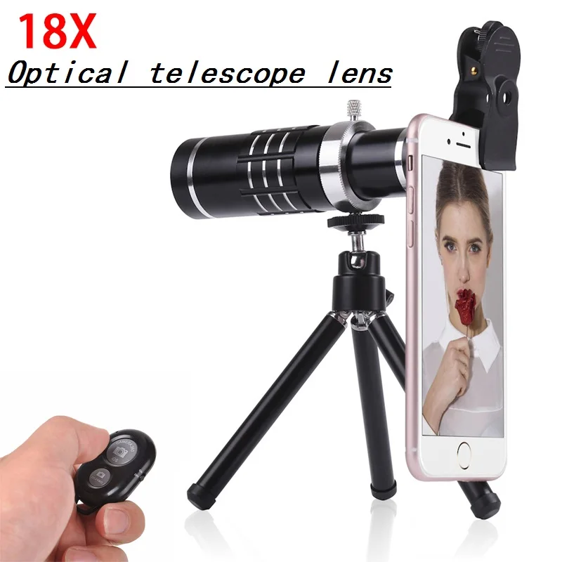 

Для iPhone 6 6S 7 8 Plus комплект объективов для сотового телефона 18X оптический телескоп телеобъектив зум Lentes с клипсой штатива Bluetooth shutte