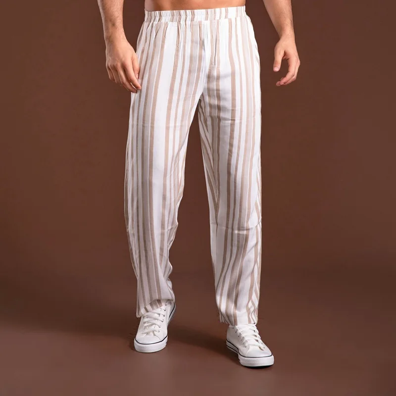 Mens Pajama Pants Casual Home Suit Sleep Bottoms Stripe Wear Outside Thin Man Trousers Loose Breathable Big Size Cp Pyjama Pants