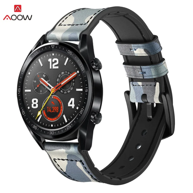 Ремешок из натуральной кожи для huawei Watch GT 46 мм Honor Magic Watch ремешок браслет камуфляжная черная Пряжка для samsung gear S3