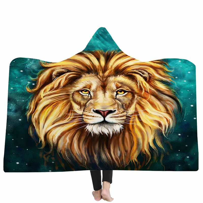 Утепленное двойное плюшевое одеяло с капюшоном супер мягкое 3D принтованное