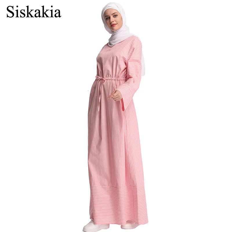 Siskakia мусульманское женское однотонное Полосатое лоскутное длинное платье