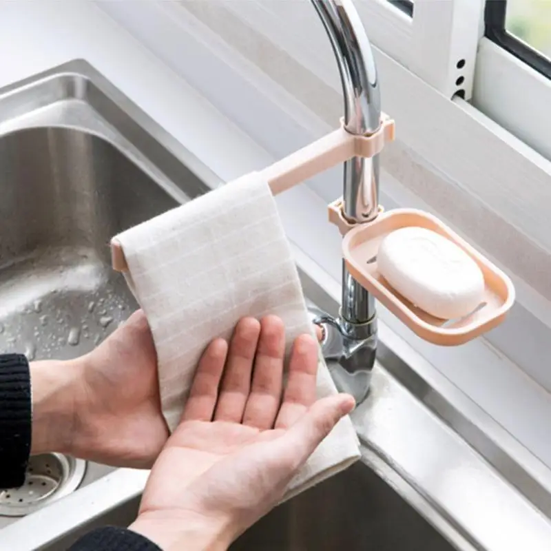 

1Set Sink Hanging Storage Rack Sponge Holder Bathroom Faucet Clip Dish Cloth Clip Shelf Kitchen Drain Dry Towel Organizer