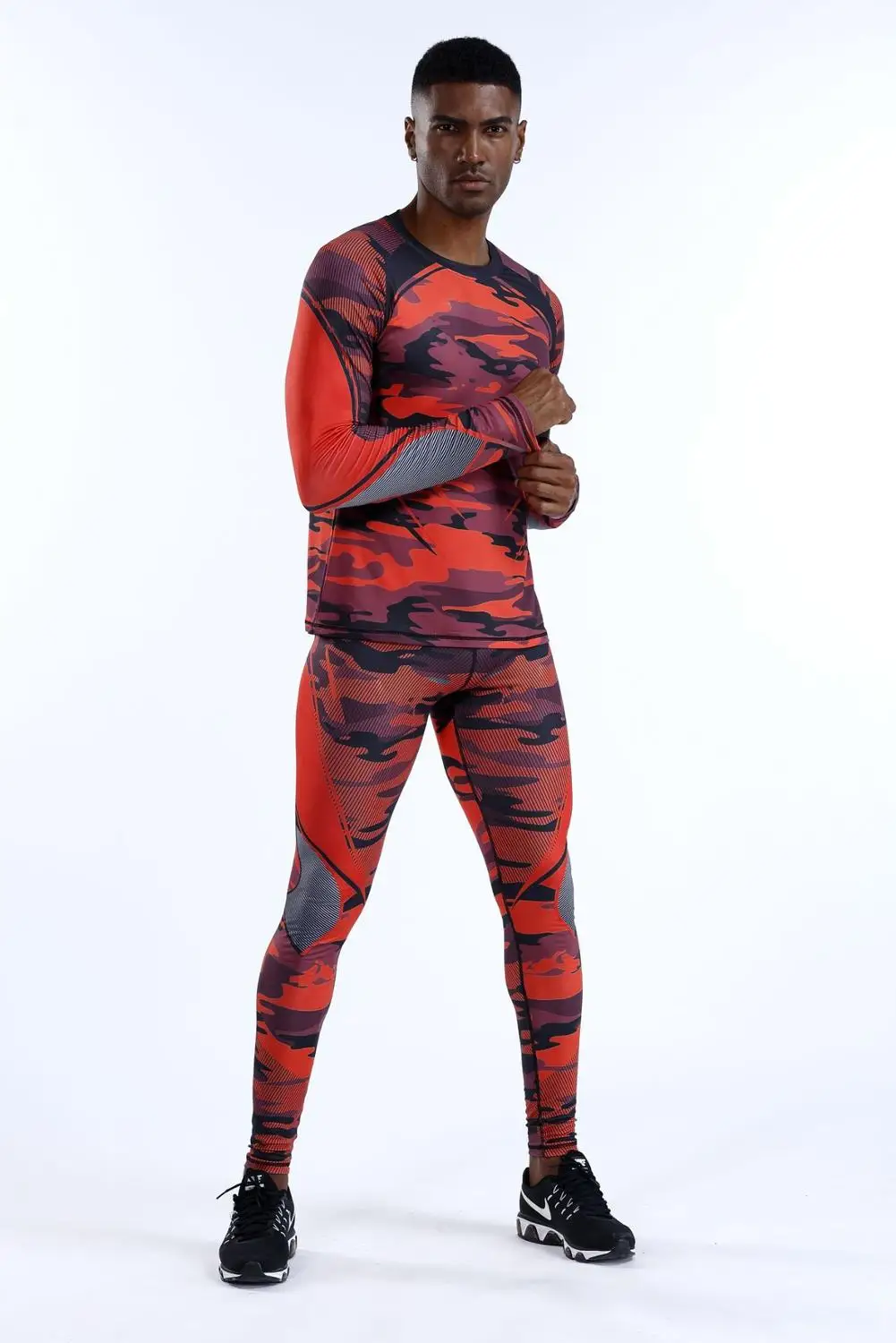 

Mens Sport Running Set Compression T-Shirt + Pants Skin-Tight Long Sleeves Fitness Rashguard MMA Training Clothes Gym Yoga Suits