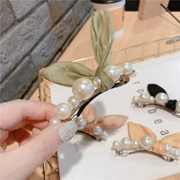 new hand woven pearl bow spring clip side clip student hair accessories