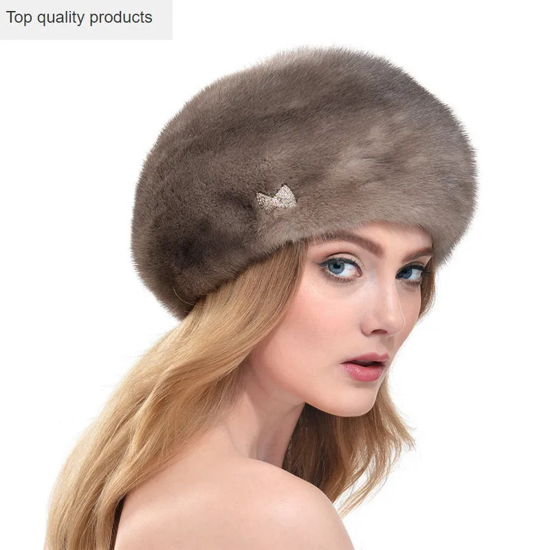 Fur Hat Mink With Rhinestone Women Autumn and Winter 2023 Fashion New Mink Russian High-end Elegant Hat Berets Caps LH323