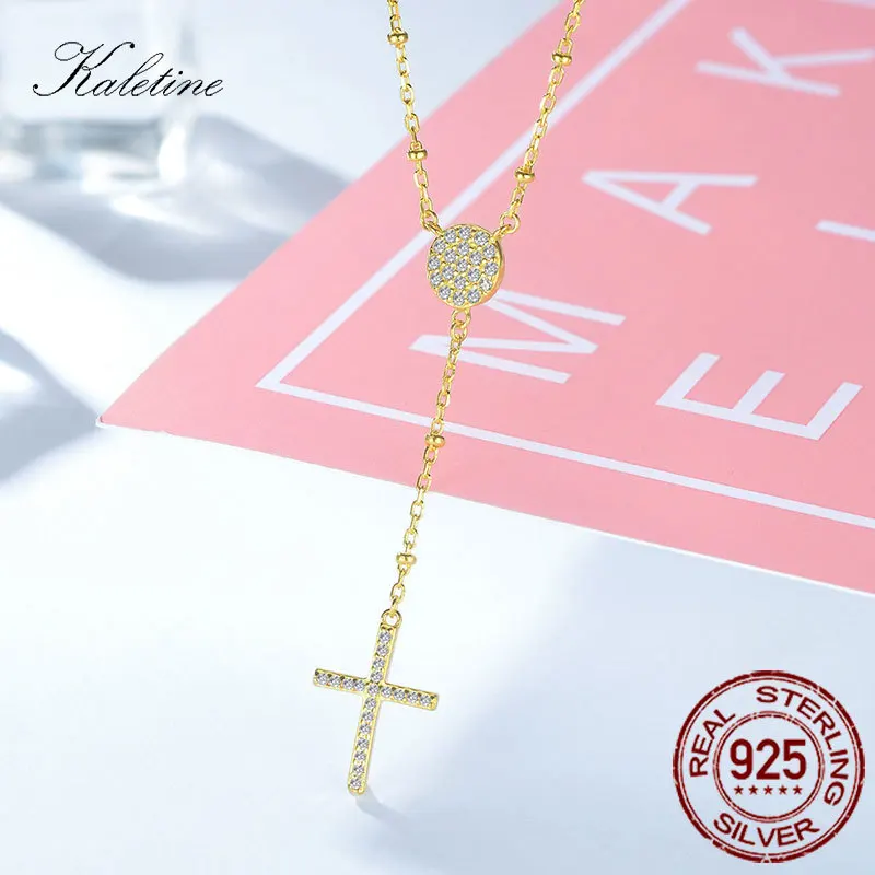 KALETINE 925 Sterling Silver Rosary Necklaces Trendy Gold Jewelry Cross Charms Turkey Evil Eye Necklace Women Accessories Men|Ожерелья| |