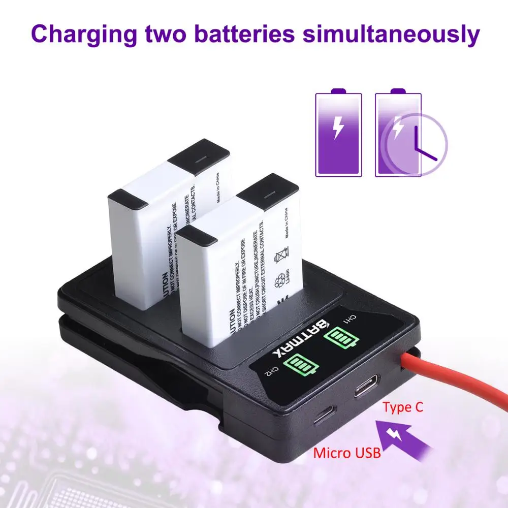 Batmax DMW-BLH7 BLH7E DMW-BLH7PP Battery+LED USB Dual Charger for Panasonic Lumix DMC-GM1 GM1 DMC-GM5 GM5 DMC-GF7 GF7 DMC-GF8 |
