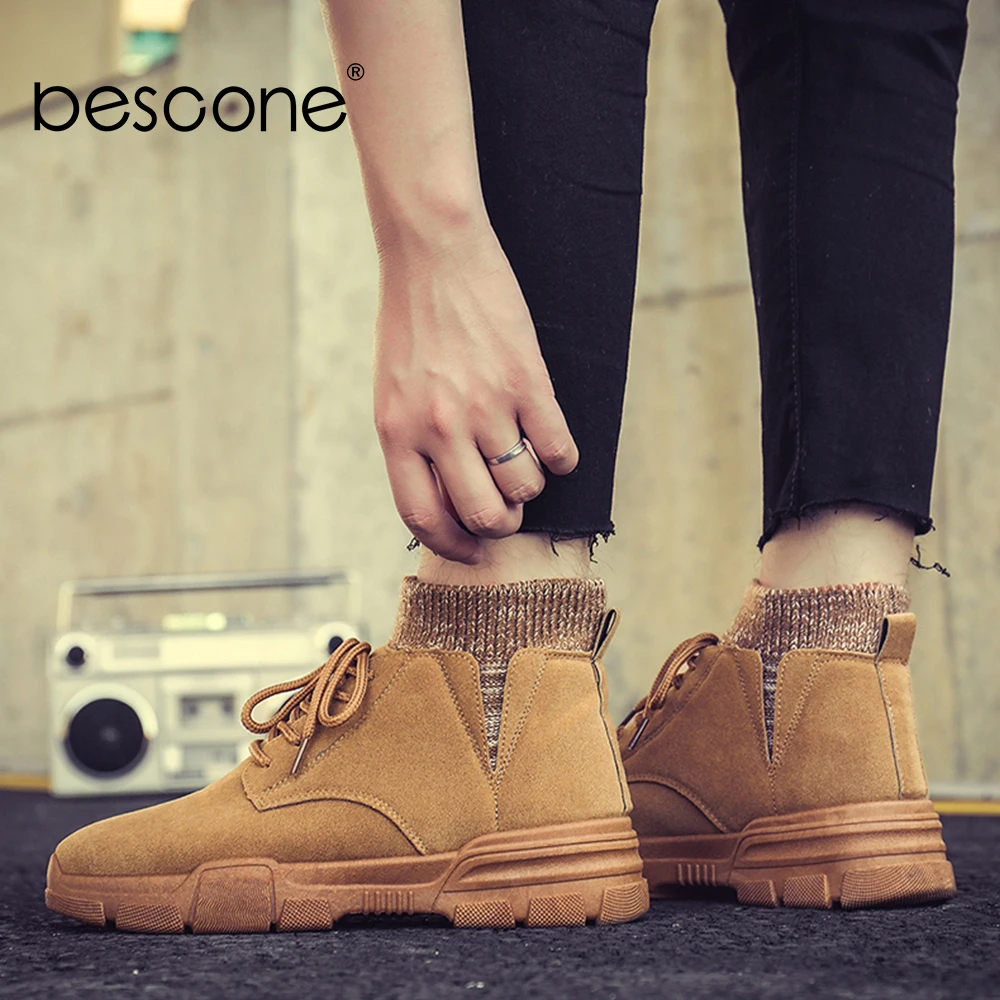BESCONE/мужские ботильоны с эластичной подошвой классическая обувь на шнуровке
