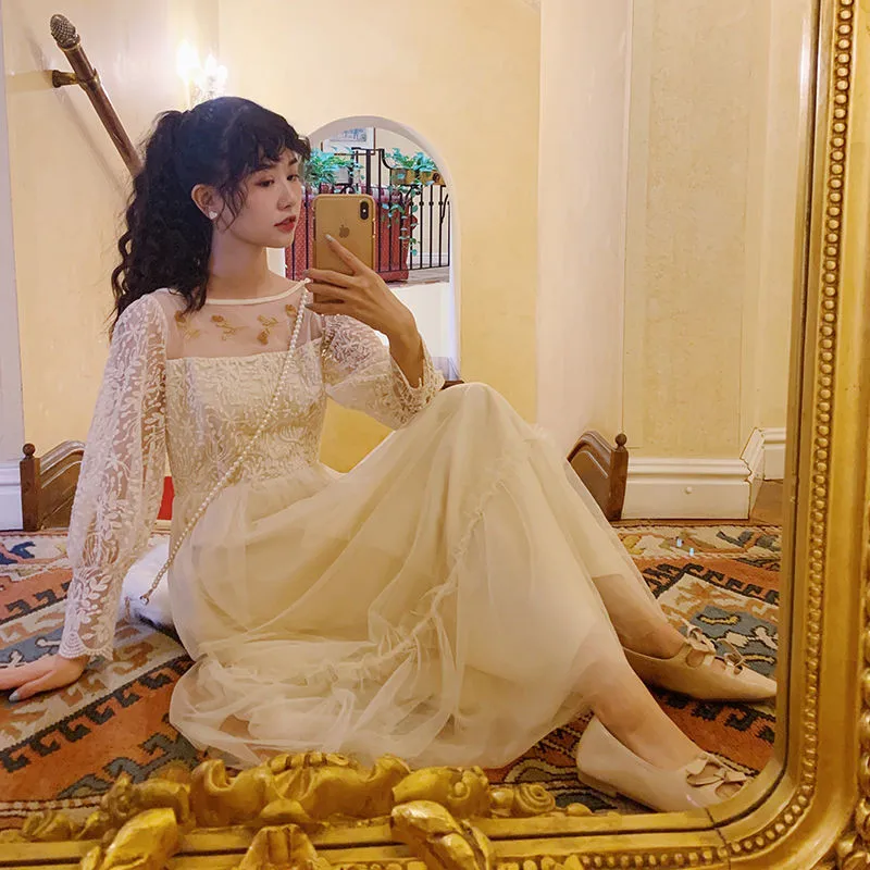 Женское кружевное платье вышитая сетчатая Тюлевая тонкая элегантная Дамская