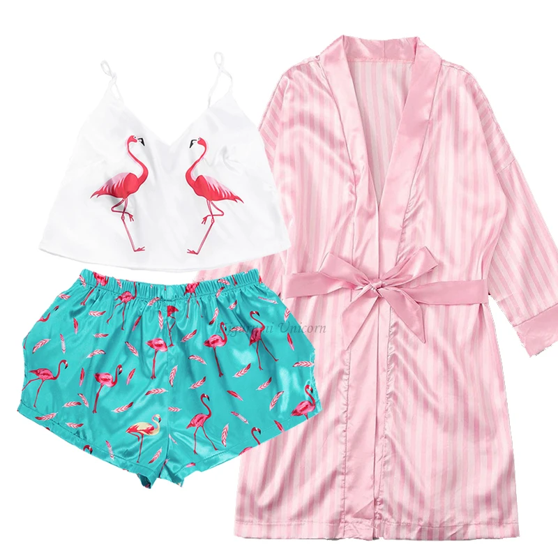 

3PC Women Sexy Lingerie Sleepwear Lace Satin Sleepwear Lingerie Camisole Nighty&Robe Pajamas Set Sleep Wear Homewear Nightgown